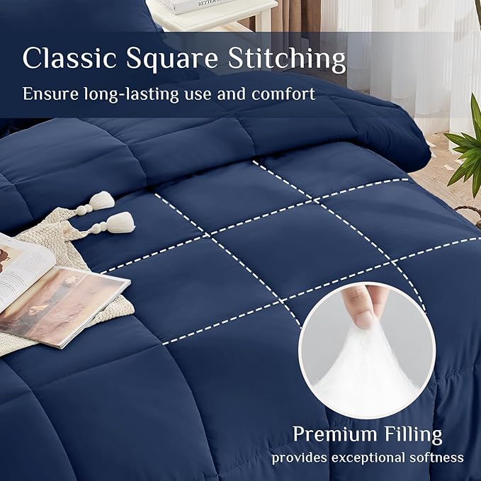 JOLLYVOGUE California King Comforter Set, Ultra-Soft Bed in a Bag Cal King Size 7 Pieces, Oeko-TEX Certified Bedding Set with Down Alternative Comforter, Sheets, Pillowcases & Shams, Navy