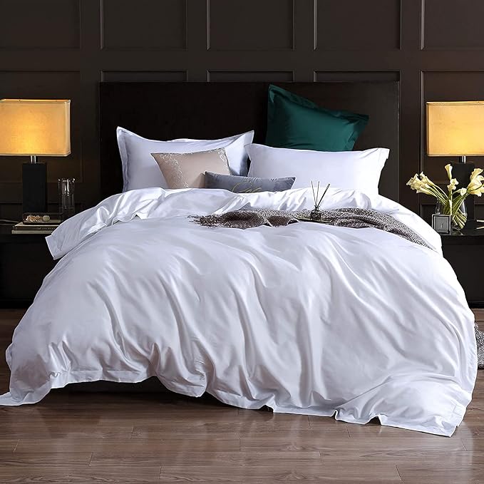 1000 Thread Count Oversized King Duvet Cover Set 100% Egyptian Cotton True Luxury Hotel Quality 1 Duvet Cover with 2 Pillow Sham - 3 Pieces Comforter Cover with Zipper Closure (White)