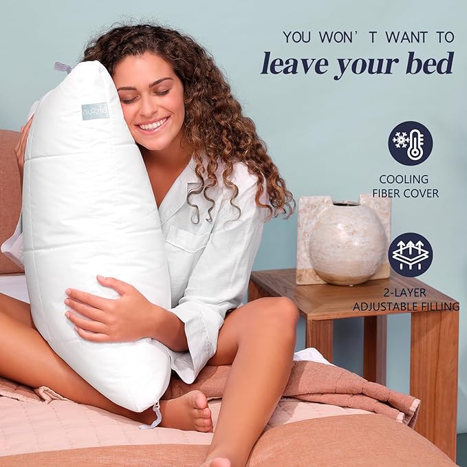 Nuzzle Adjustable Pillow for Side Sleepers, Luxury King Size Bed Pillow Hotel Collection - Best Adjust Height Soft Firm Pillow for Back, Stomach or Side Sleepers