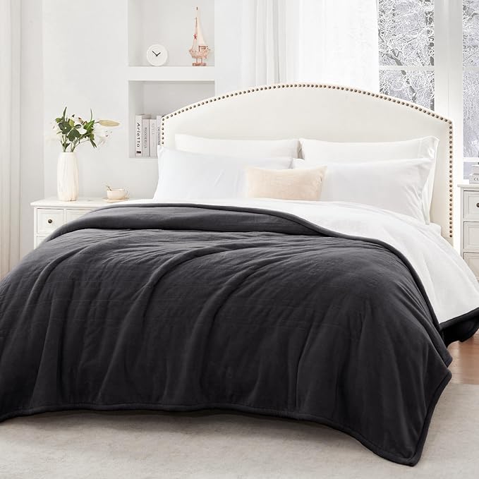 SEALY Electric Blanket Twin Size, Flannel & Sherpa Heated Blanket with 10 Heating Levels & 1-12 Hours Auto Off, Machine Washable, Grey, 62x 84 Inch