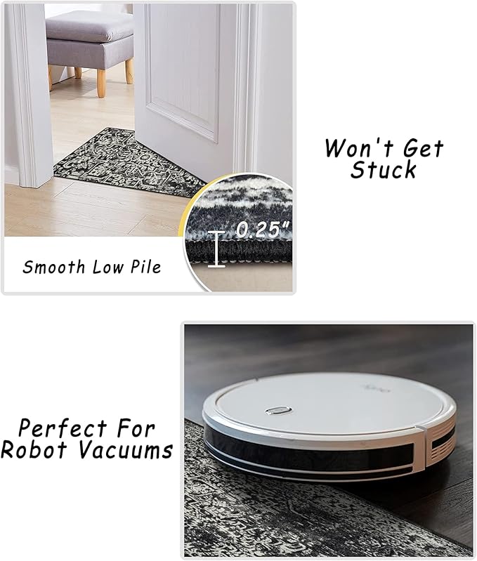 vivorug 6x9 Area Rugs, Stain Resistant Washable Rug for Living Room, Vintage-Inspired Black and White Rug