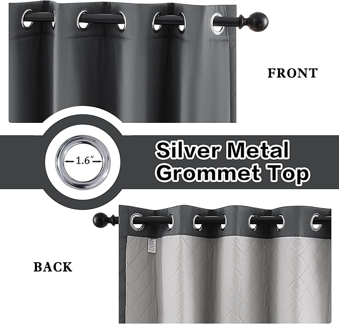 3 Layers Heavy Thermal 100% Blackout Curtains 84 Inch Length Heavy Soundproof Curtains for Bedroom 1 Panel 50x84 Grey