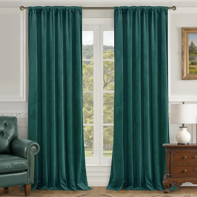 LAMIT Teal Velvet Curtains 102 Inch Length, Thermal Room Darkening Drapes for Living Room Luxury Privacy Back Tab and Rod Pocket Christmas Panels for Bedroom/French Door, 2 Panels, 52 x 102 Inch
