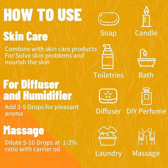 Essential Oils for Diffuser for Home, Top 5 Aromatherapy Oils,Candle&Soap Making,10ml（Orange, Lavender, Peppermint, Eucalyptus, Tea Tree）
