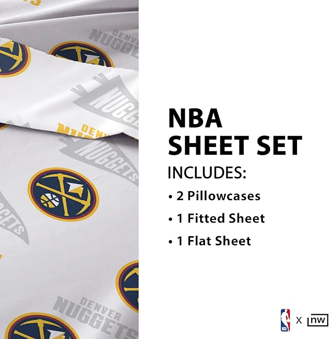 Northwest Officially Licensed Denver Nuggets NBA Full Size Sheet Set – Soft Team Logo Bedding for Dorms, Bedrooms, Fan Caves & Game Day Style