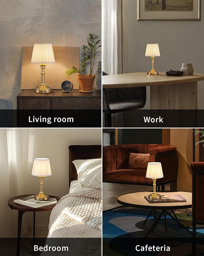 KDG Cordless Portables Table Lamp Set of 2, LED Fabric Shade Small Desk Lamps, 5000mAh Battery Powered Lighting, 2700K Stepless Dimmable Light for Living Room, Dining Room, Bedroom, Bedside (Bronze)