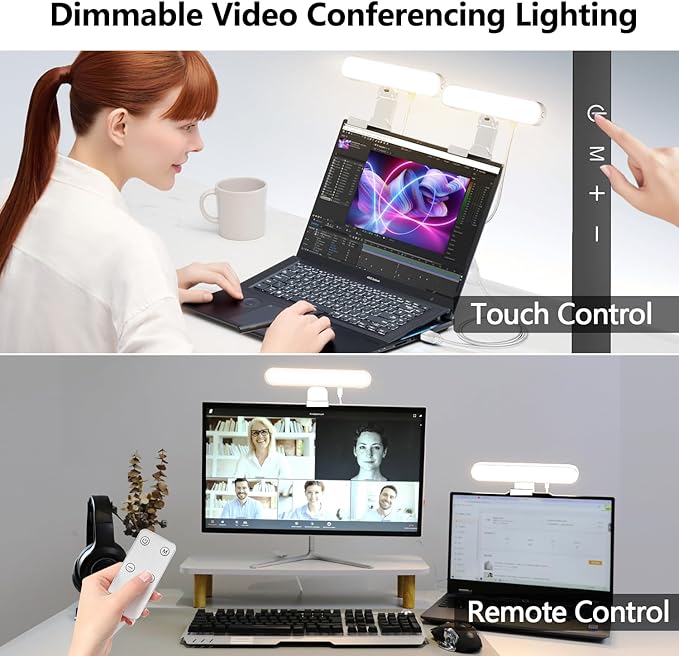 yAyusi Dual-lamp Video Conference Lighting, LED Streaming Light with Remote and Touch Control, Zoom Lighting for Computer,Webcam Laptop Monitor Ring Light for Video Calls/Zoom Meetings/Video Recording