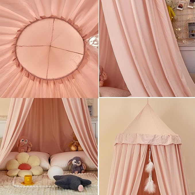 dix-rainbow Princess Decor Canopy for Kids Bed, Soft and Durable Bed Canopy for Girls Room Tent Canopy Dreamy Mosquito Net Bedding, Children Reading Nook Canopies Indoor (Pink)