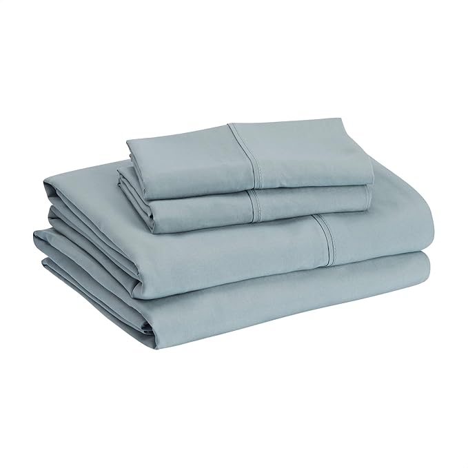 Amazon Basics Lightweight Super Soft Easy Care Microfiber 4 Piece Bed Sheet Set with 14-Inch Deep Pockets, King, Spa Blue, Solid