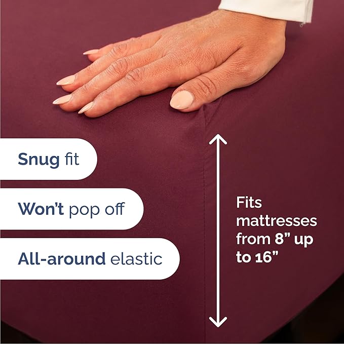 Queen 6 Piece Sheet Set - Cooling, Comfy & Breathable - Hotel Luxury Bedding, Includes Fitted Sheet for Women, Men, Kids & Teens - 1 Flat, 1 Fitted Sheet, 4 Pillowcases with Deep Pockets - Burgundy