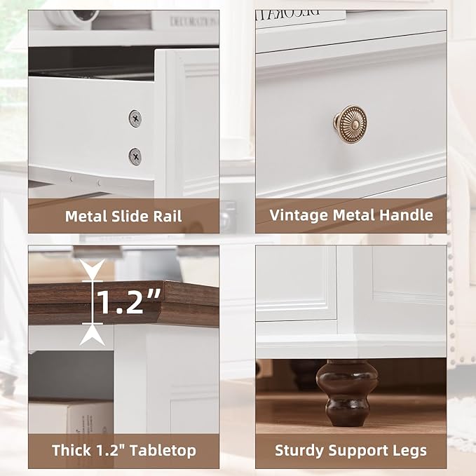 24" Wide Farmhouse Nightstand Set of 2 with Charging Station,End Table with 2 Drawers,Dresser for Bedroom Cabinet, Bed Side Table Chest of Drawers, Wood Night Stand for Living Room, Closet,White