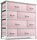 Sorbus Dresser with 8 Drawers - Furniture Storage Chest for Kid’s, Teens, Bedroom, Nursery, Playroom, Clothes, Toys - Steel Frame, Wood Top, Fabric Bins (Pink)