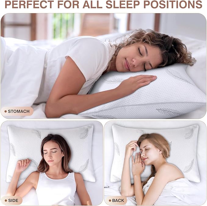 Goose Feather Pillows Bed Pillow - Hotel Down Pillows Queen Size Set of 2, Ultra Soft Bed Pillow for Sleeping, Fluffy Support Surround Fill Polyester for Back, Stomach, Side Sleepers