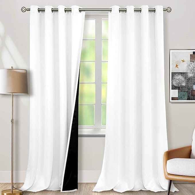 BGment White Blackout Curtains 95 Inches Long 2 Panels Set for Living Room, Thermal Insulated 95 Length Curtains & Drapes, Grommet 100% Black Out Soundproof Curtains for Bedroom Window, Each 52 Wide
