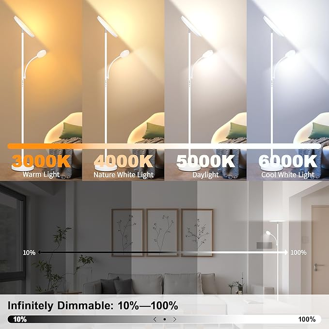 Floor Lamp,Upgraded 42W/4200LM Super Bright Floor Lamp,2-in-1 LED Dimmable Standing Lamp with Reading Light,Tall Standing Lamp with Stepless Dimmable,Modern Floor Lamps for Living Room,Bedroom,Office