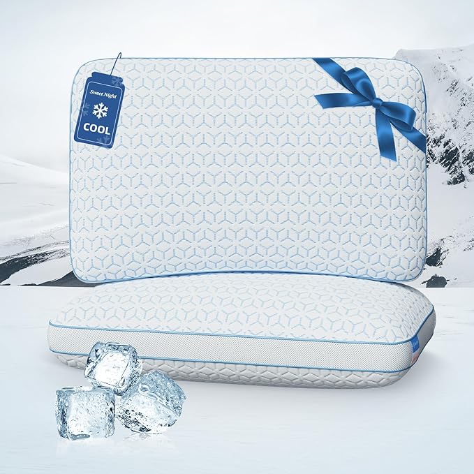 Sweetnight Cooling Pillows Queen Size Set of 2, Shredded Memory Foam Pillows 2 Pack for Hot Sleepers, Cold Bed Pillows for Sleeping, Washable with Removable Cover, Cool Night
