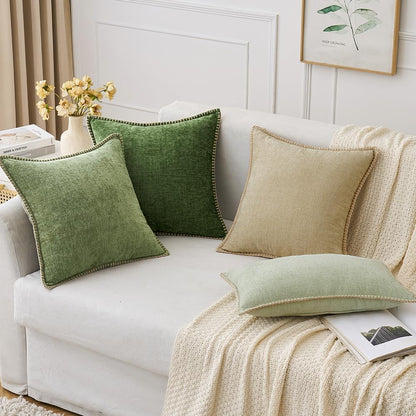 MIULEE Pack of 2 Couch Throw Pillow Covers 22x22 Inch Sage Green Farmhouse Decorative Pillow Covers with Stitched Edge Soft Chenille Solid Dyed Spring Pillow Covers for Sofa Bed Living Room