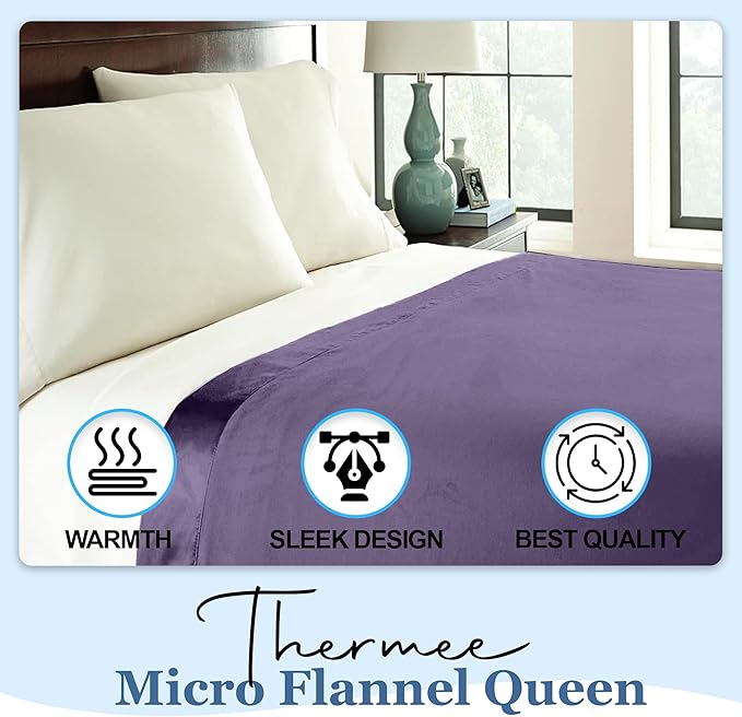 Thermee Micro Flannel Full/Queen Size Blankets, Lightweight All Seasons Cozy Blanket, Throw Blankets for Home and Living Room, Comfy & Soft Blanket for Couch, Machine Wash, No Pilling - Purple