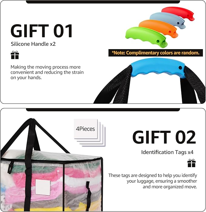 Moving Bags Heavy Duty Extra Large, Alternative for Moving Boxes & Moving Supplies,Clear Storage Bins with Lids, Plastic Packing Tote, Storage Bags for Clothes with Handles & Zippers(Clear, 2 Pack)