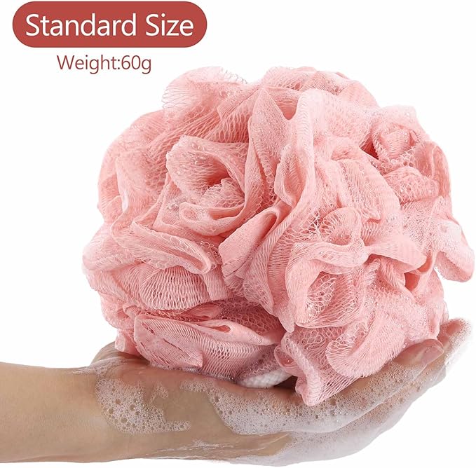 BTYMS 4 Pcs Loofah Sponge 60g/pc Mesh Pouf Bathing Sponges Bath Scrunchies Shower Puff