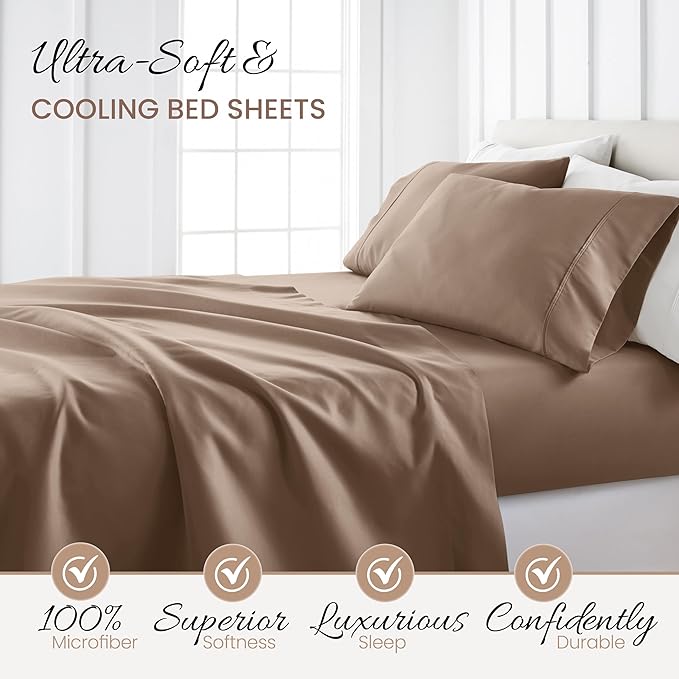 Linen Market Brushed Microfiber Twin Sheet Set 3 Piece – Oeko-TEX Certified Ultra Soft & Wrinkle-Free - 16" Deep Pocket Sheets - Easy Care Twin Size - Taupe