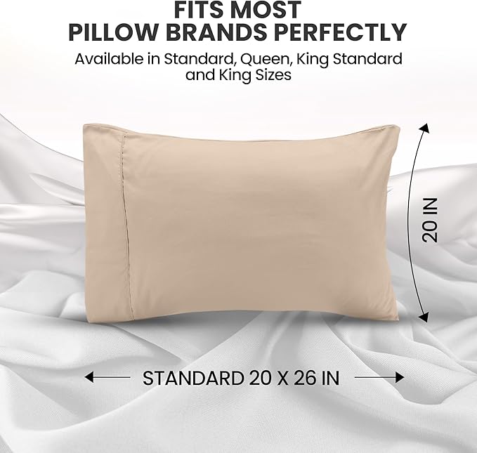 Pillow Covers by Utopia Bedding - Standard Size 2-Pack – Soft Brushed Microfiber – Perfect for Hospitals, Hotels, Guest Rooms – Oeko-TEX Certified, 20x26 Inches (Beige)