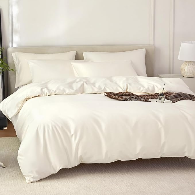 Duvet Cover Queen Size 100% Egyptian Cotton Duvet Cover Set,1600 Thread Count Feel Super Soft Comfortable Chic Lightweight 3 PCs Home Bedding Set (Cream White, 90''x90''