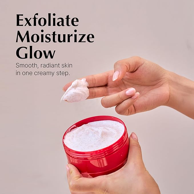 Glow Cream Body Scrub, K Scrub – Hydrating & Nourishing Cream with Argan Oil, Rice Bran Oil, Camellia Oil & Glycolic Acid – Vegan, Microplastic-Free, Vanilla Floral Scent – 9.5 oz