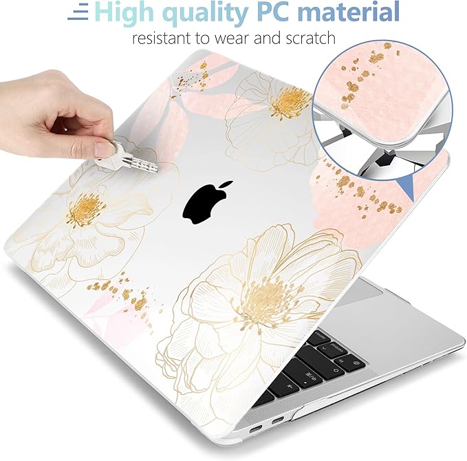 MEEgoodo for MacBook Air 13 inch Case 2021 2020 2019 2018 Released A2337 M1 A2179 A1932 with Touch ID, Plastic Hard Shell & Keyboard Cover Compatible with MacBook Air Case 13.3, Tropical Pink Flowers