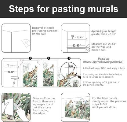 -Tropical Rainforest Plants Animals Tigers Fabric Wallpaper Jungle Plants Banana Leaves Boys Girls Kindergarten Children Bedroom Large Mural- 91"x65"（ not Peel and Stick）