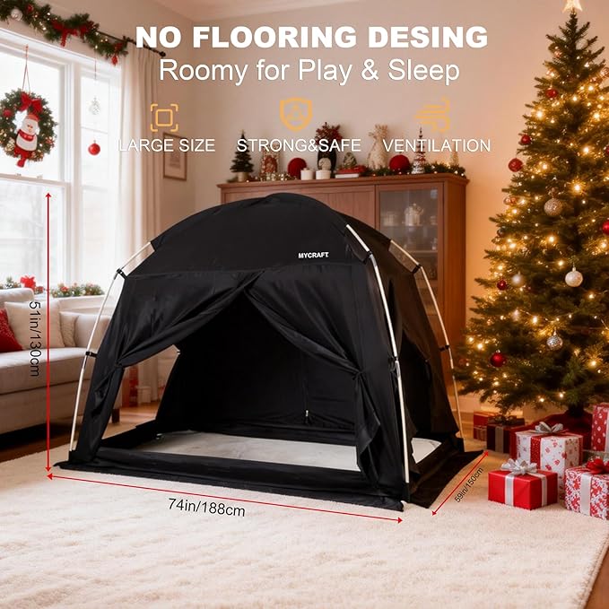 Bed Tents Canopy Bed–Privacy Dream Tent for Cozy Indoor Sleeping, Light-Reducing,and Breathable, with 4 Doors Floor Tent Bed–Available in Twin, Full, and Queen Sizes