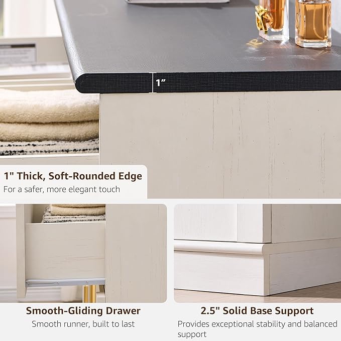 ACCOHOHO Arched Dresser for Bedroom with 6 Drawers, 47.3" Wide Modern Chest of Drawers with Rounded Edge & Metal Handles, Wood Storage Closet Dressers TV Stand for Living Room, Hallway, White