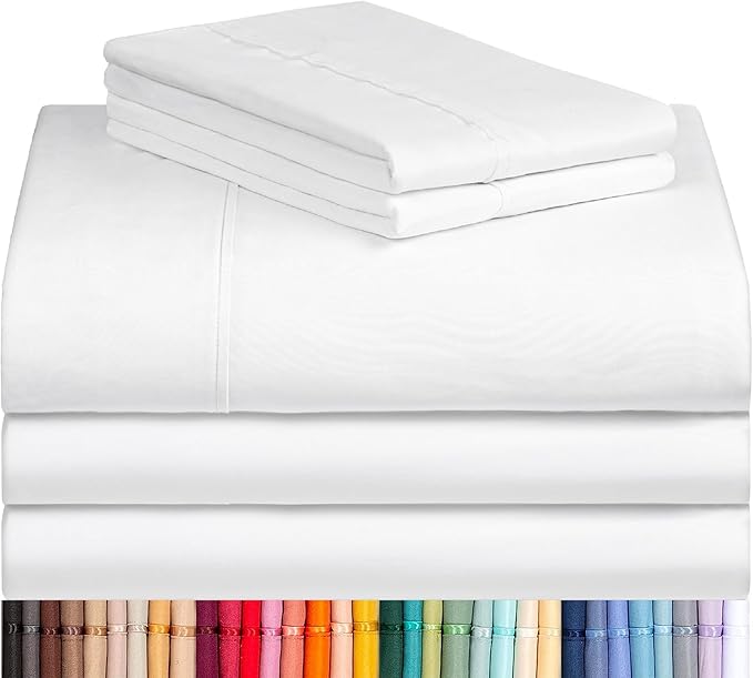 LuxClub 5 PC Split King Sheet Set Bed Sheets Deep Pockets Wrinkle Free Cooling Sheets Machine Washable Hotel Bedding Silky Soft - White Split King