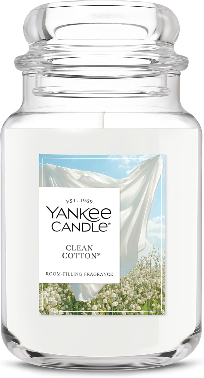 Yankee Candle Clean Cotton Scented Candle, 22oz Large Jar with up to 150 Hour Burn Time, Giftable, Birthdays