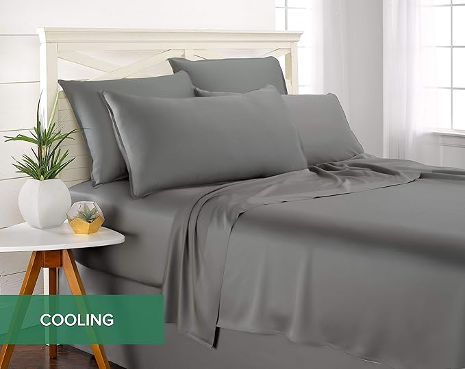 Pure Bamboo Short Queen Sheets for RV Camper (60"x75") - Genuine 100% Organic Viscose Derived from Bamboo Bed Sheet Set, Soft & Cooling, 2 Year Quality Promise (Short Queen, Stone Grey)
