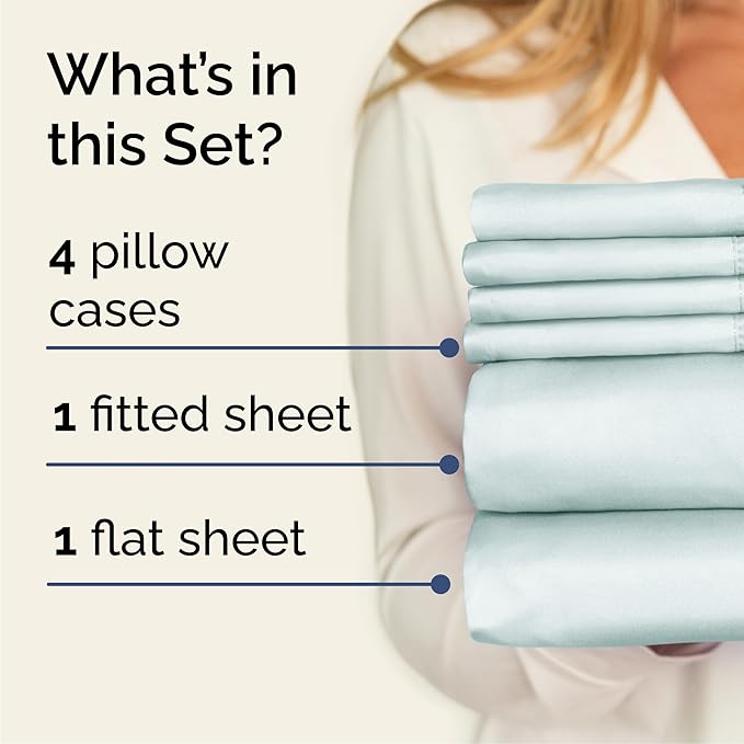 Cal King 6 Piece Sheet Set - Cooling, Comfy & Breathable - Hotel Luxury Bedding, Includes Fitted Sheet for Women, Men, Kids & Teens - 1 Flat, 1 Fitted Sheet, 4 Pillowcases w/Deep Pockets - Ice Blue