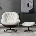 ZHENGHAO Swivel Accent Chair with Ottoman, Mid Century Modern Faux Fur Lounge Chair with footrest, Comfy Fluffy Armchair with 360° Metal Base for Reading/Living Room/Bedroom, White