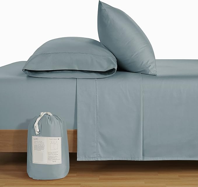 LANE LINEN 600 Thread Count 100% Cotton Sheets Twin XL Size - Machine wash Fully Elasticized Twin XL Size Sheets Set, Soft & Comfy Sateen Weave Bedding Sheets & Pillowcases Sets - French Blue