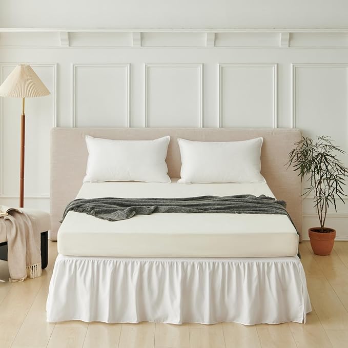 Bed Skirt Full Size Ruffled Bed Skirt with Split Corners, Full Bed Skirts 22 Inch Drop with Platform, White, 22'' Full