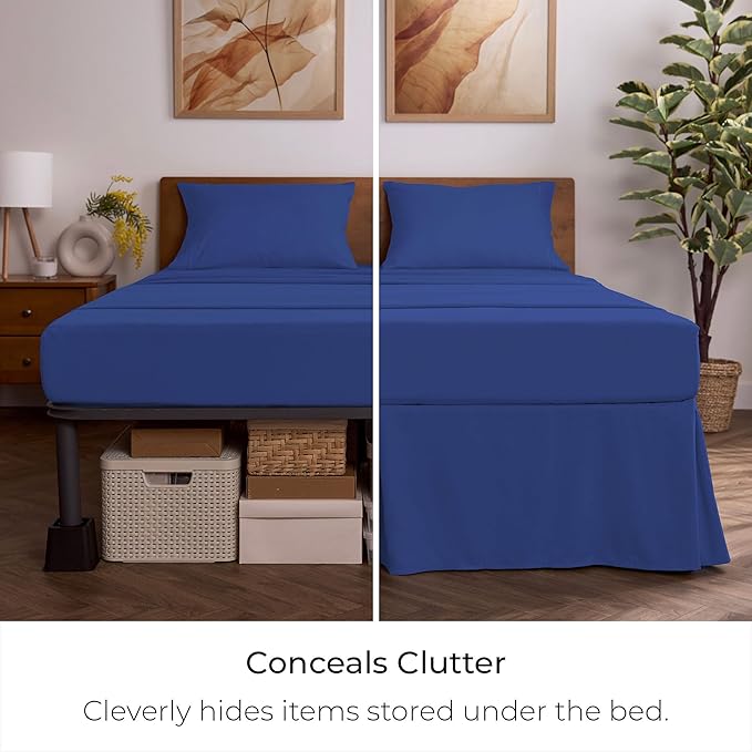 Mellanni Bed Skirt Cal King Size- Bed Skirting - 15-Inch Tailored Drop Pleated Dust Ruffle - Hotel Luxury Bedding - Wrinkle, Fade, Stain Resistant - 1 Bedskirt (Cal King, Royal Blue)