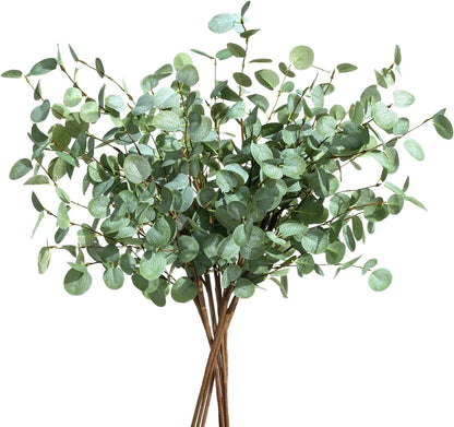 8Pcs Faux Eucalyptus Stems, 27" Artificial Eucalyptus Plants with White Frosted Coating, Fake Eucalyptus Decor Silk Greenery Leaves for Wedding Bouquets Home Decor DIY Floral Arrangements