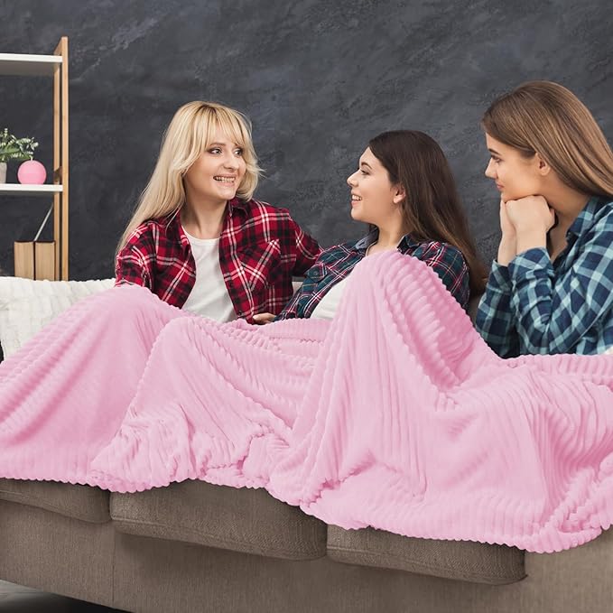 Buryeah 6 Pcs Flannel Throw Blanket Bulk 50 x 60 in Sleepover Blanket Outdoor Wedding Throw Lightweight, Oeko-tex Standard 100 Certified for Sofa Homeless Gifts (Pink)