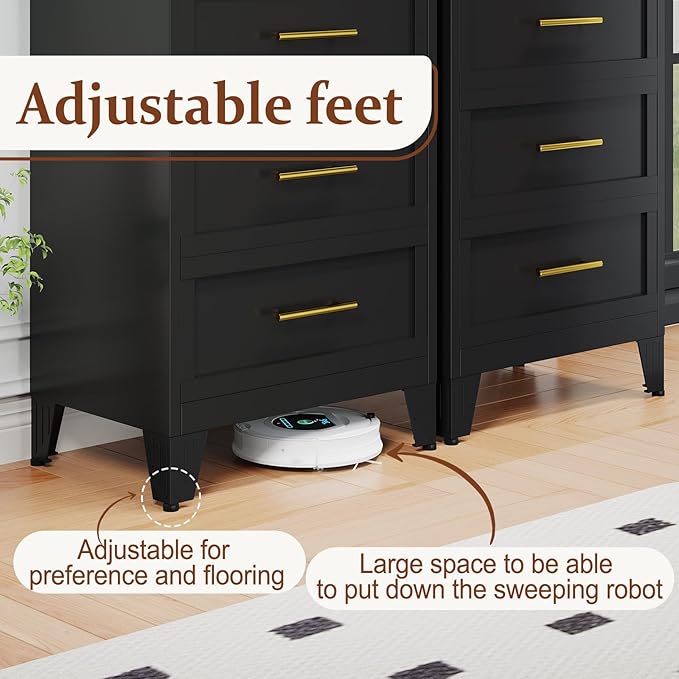 Metal Dresser for Bedroom Tall, Black Dressers & Chest of Drawers, 4 Drawer Dresser with Curved Corner, Storage Cabinet with Drawers for Living Room, Entryway, Home Office (Black, 24" W)