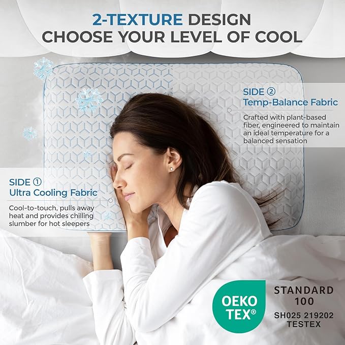 Sweetnight Cooling Pillows King Size Set of 2, Shredded Memory Foam Pillows 2 Pack for Hot Sleepers, Cold Bed Pillows for Sleeping, Washable with Removable Cover, Cool Night