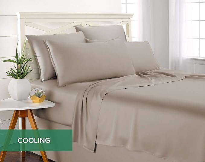 Pure Bamboo Queen Sheets, Genuine 100% Organic Viscose Derived from Bamboo Bed Sheet Set, Luxuriously Soft & Cooling, Double Stitching, 2 Year Quality Promise (Queen, Sand)