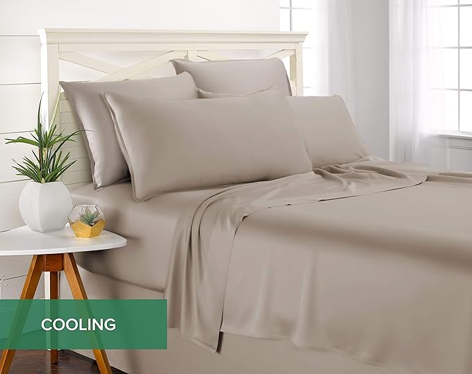 Pure Bamboo King Sheets, Genuine 100% Organic Viscose Derived from Bamboo Bed Sheet Set, Luxuriously Soft & Cooling, Double Stitching, 2 Year Quality Promise (King, Sand)