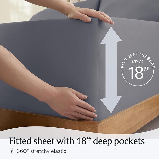 LuxClub 4 PC Extra Deep Pocket Full Sheet Set, Wrinkle Free Cooling Bed Sheets Hotel Bedding for Women, Men, Kids & Teens, Includes 1 Fitted Sheet, 1 Flat Sheet and 2 Pillowcases- Light Grey