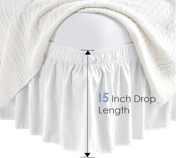 FreshCulture Queen Bed Skirt, Elastic Wrap Around Bed Skirt Queen Size, Bed Skirts for Adjustable Bed, Easy Fit with 18 Inch Drop Length, Hotel Quality Dust Ruffle for Queen Bed (White)