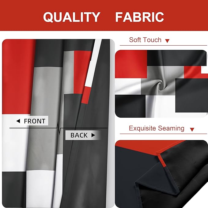 Red Black 100% Blackout Curtains 45 inch Length 2 Panels Set White Grey Modern Abstract Geometric Drapes for Kitchen Black Out Curtains Insulated Room Darkening Small Window Curtains, 52Wx45L