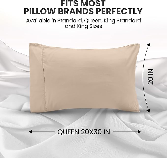 Pillow Covers by Utopia Bedding - Queen Size 2-Pack – Soft Brushed Microfiber – Perfect for Hospitals, Hotels, Guest Rooms – Oeko-TEX Certified, 20x30 Inches (Beige)